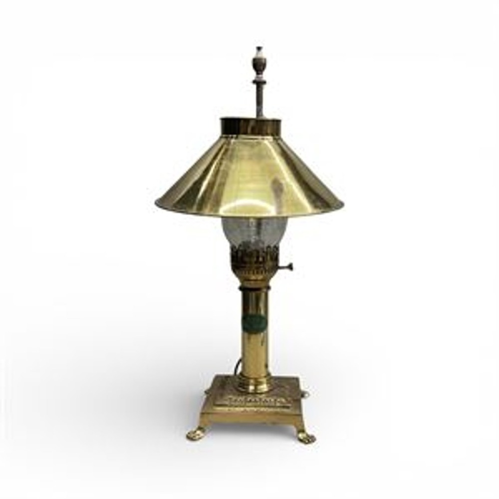 Vintage Paris Istanbul Orient Express Brass Claw Foot Table Lamp 20.5"
